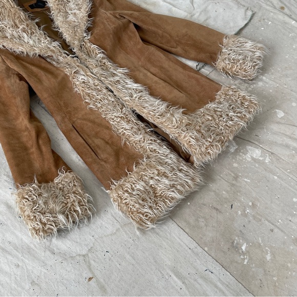 Perfect Vintage 90s/Y2K Penny Lane Style Real Suede Leather/Faux Fur Trim Coat - Picture 3 of 11